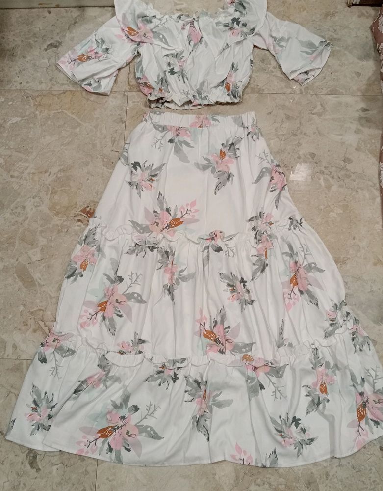 Beautiful Off Shoulder Top And Long Skirt Co Ord