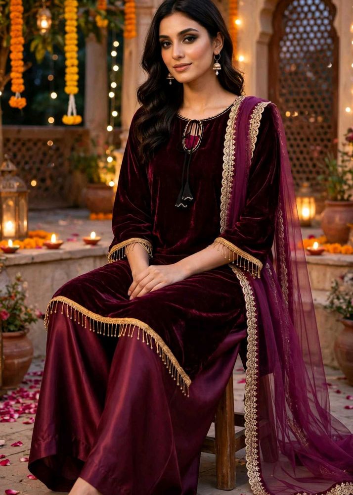 Elegant Velvet Kurti Set with Dupatta