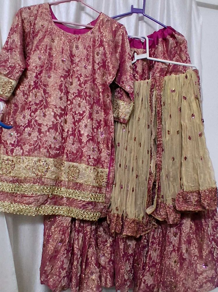 banarsi silk pink garara Set