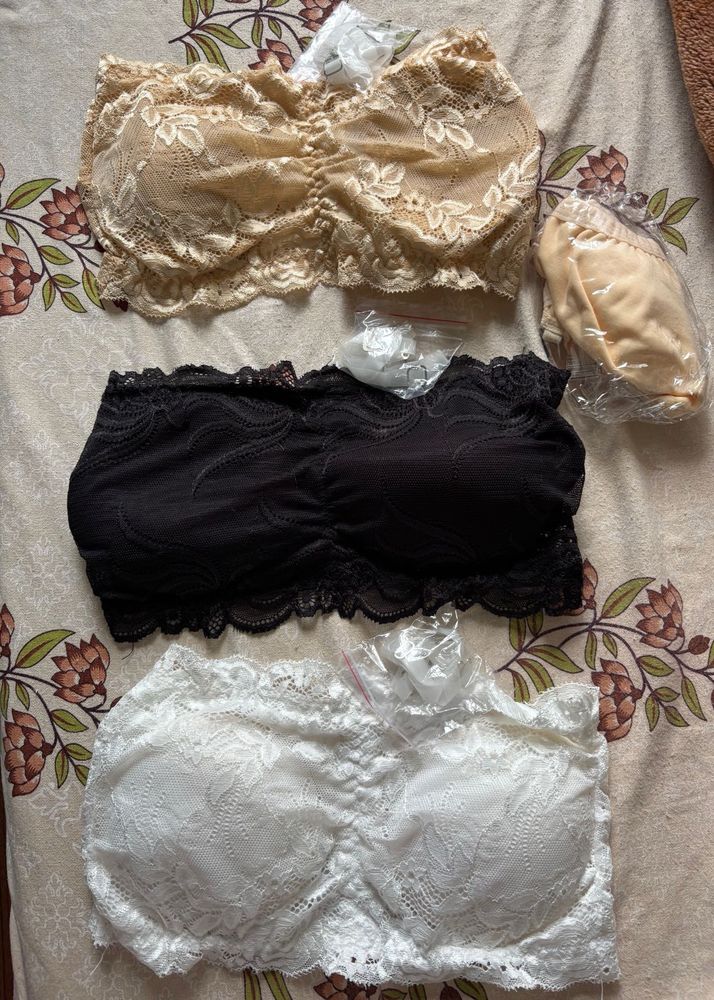 4 Lace Bandeau Bra Set - 3 Colors