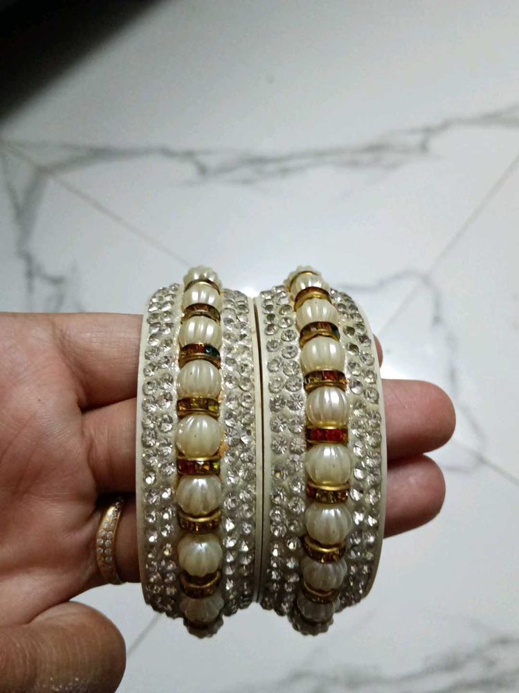 Elegant Pearl &amp; Crystal Bangles