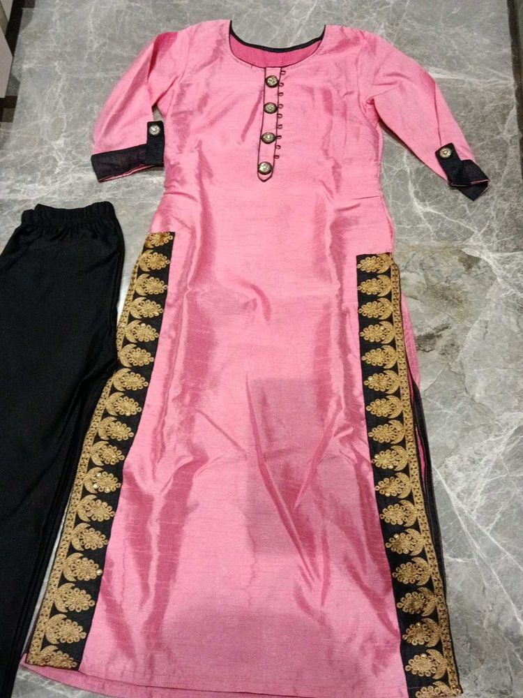 Pink Kurta with Black Leggings