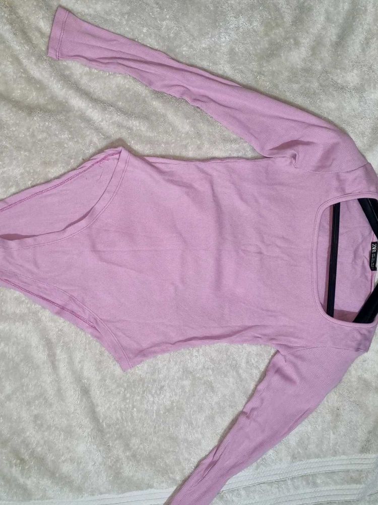 Zara Pink Long Sleeve Bodysuit - Size M