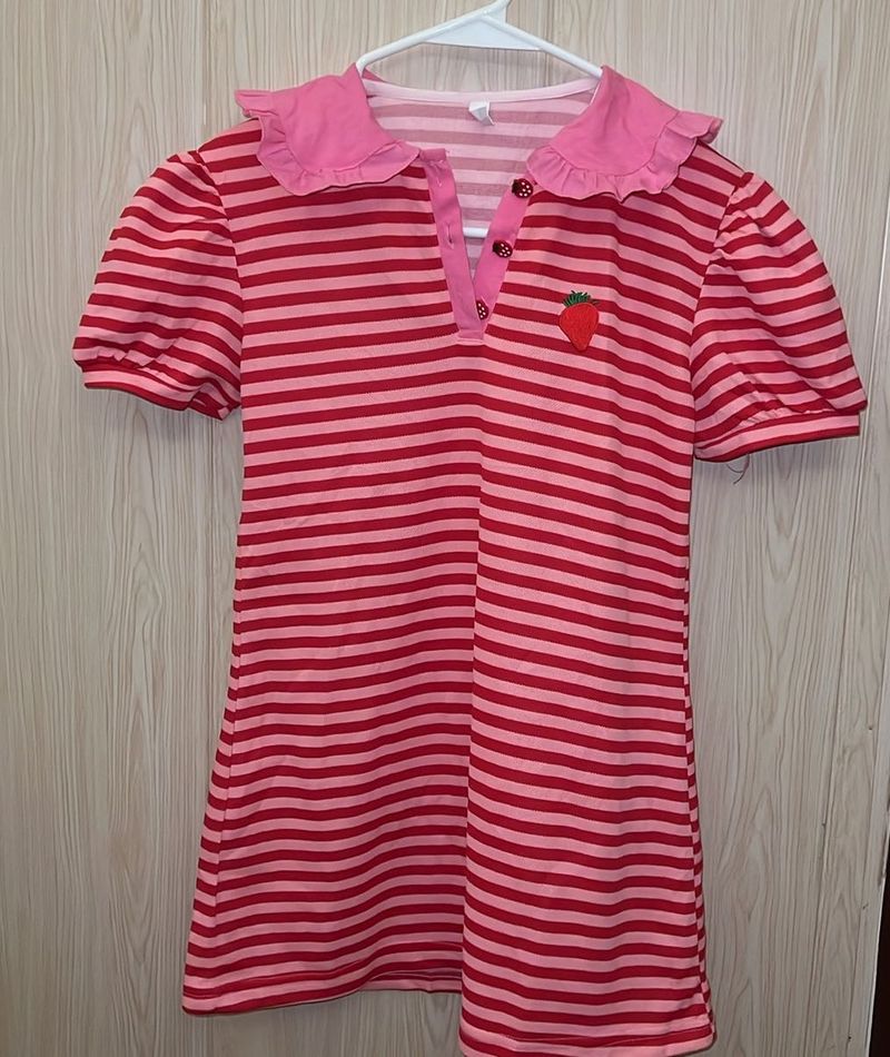 Cute Japenese Strawberry Striped Long Top