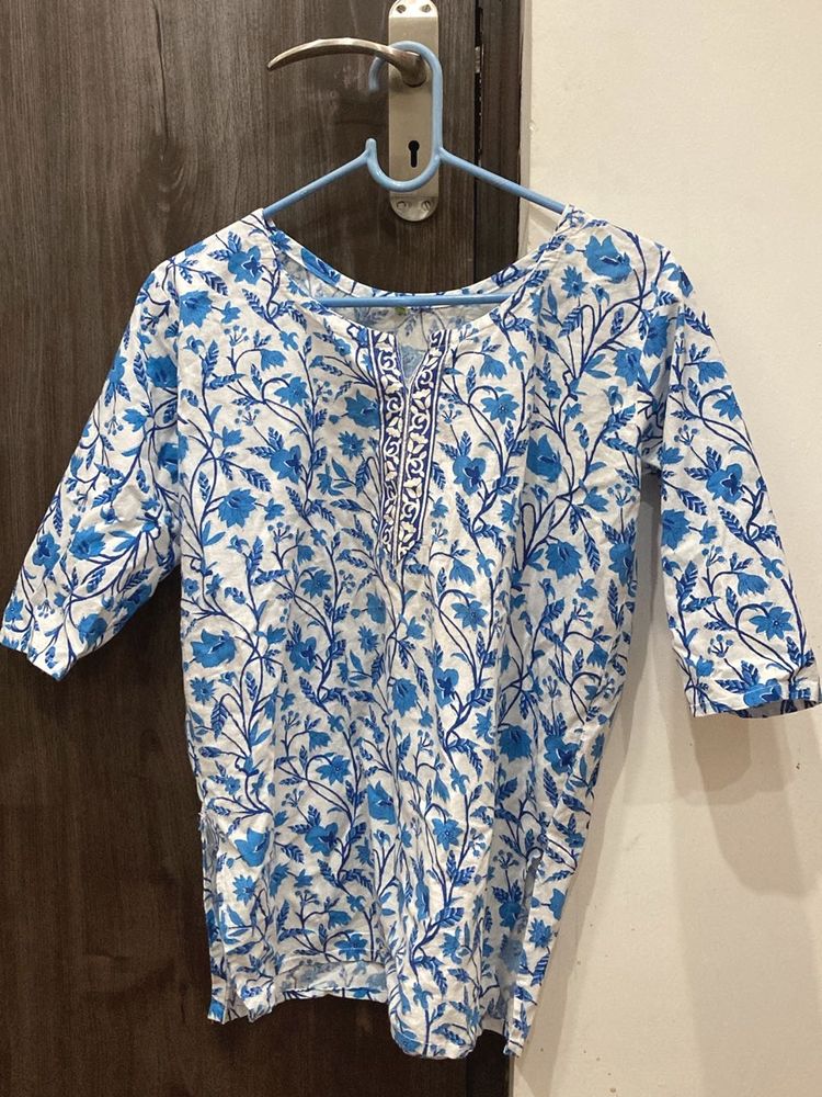Blue Floral Print Kurta