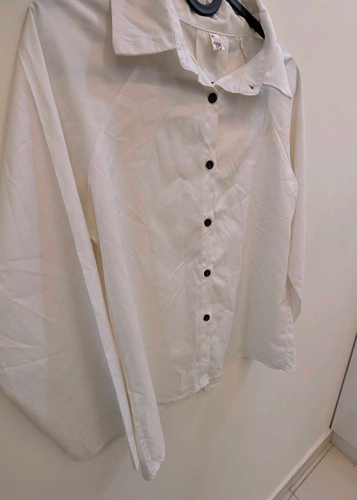 Korean White Button-Up Shirt