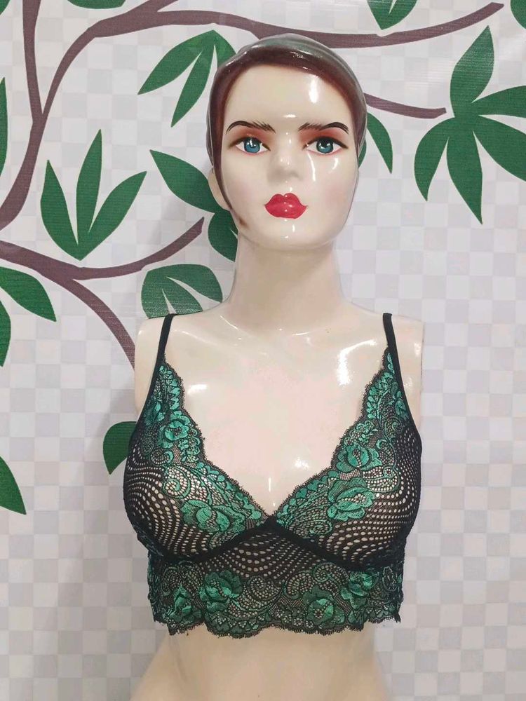 (700)Lace Bralette - Black &amp; Green