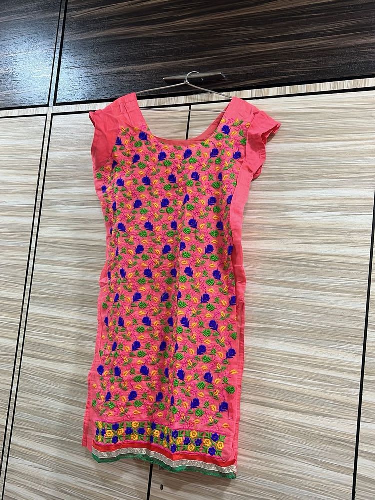 Embroidered Pink Kurti - Perfect for Casual Wear