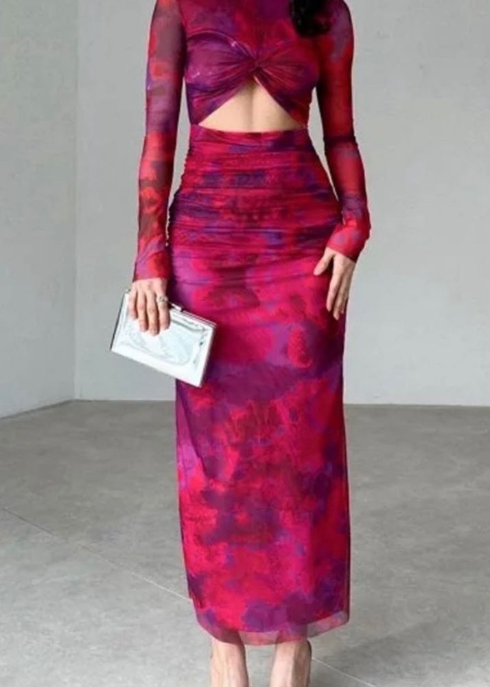 Stunning Red Floral Cutout Maxi Dress