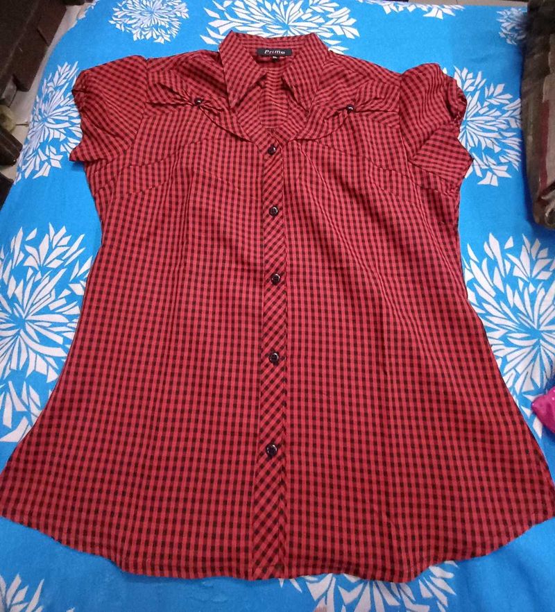 Red &amp; Black Checkered Button-Up Top