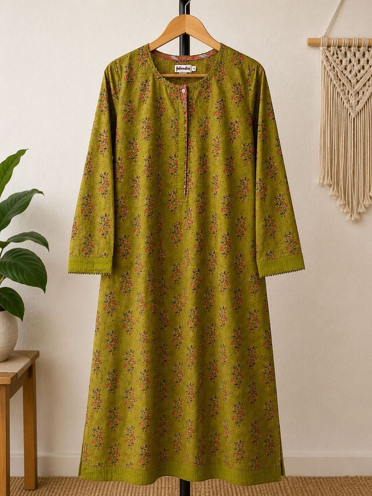 FabIndia Green Floral Print Cotton Kurta