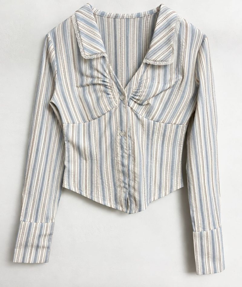 Striped Long Sleeve Button-Up Blouse