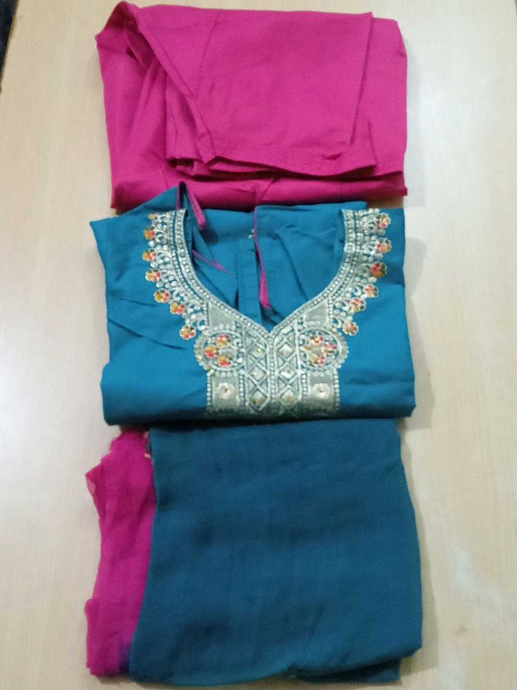 Beautiful Teal Kurta Set with Pink Bottoms