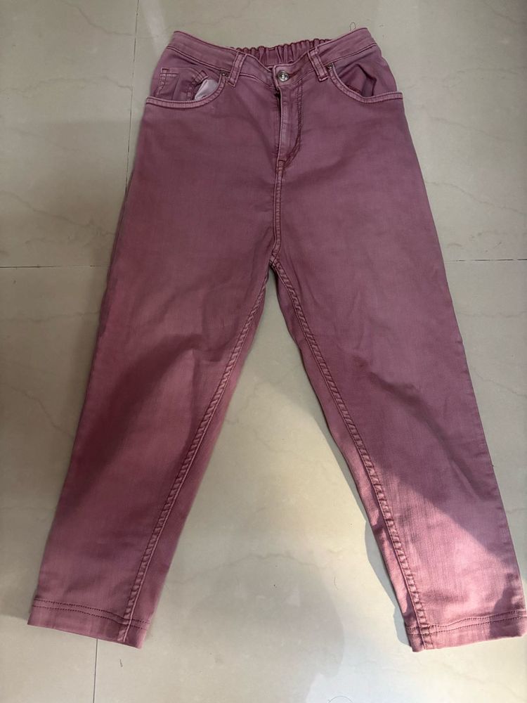 Dusty Rose Cropped Denim capri