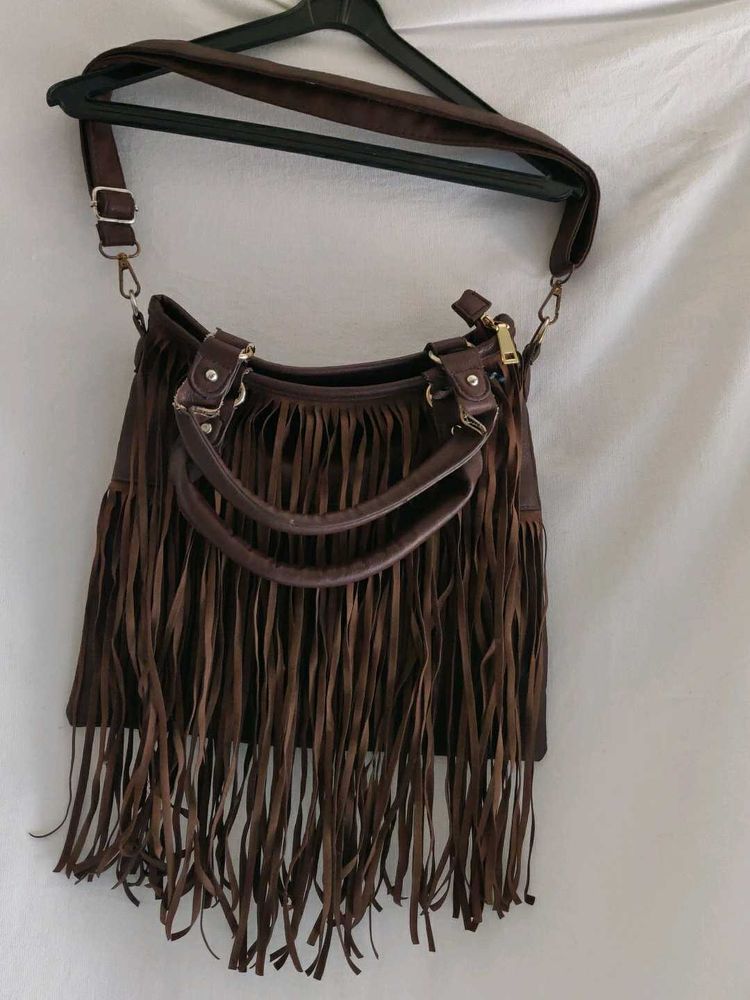 Brown Suede Fringe Shoulder Bag