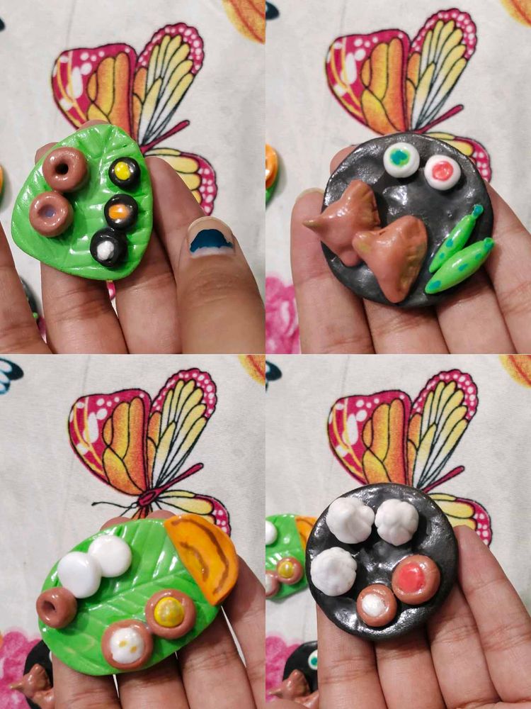 4 handmade Food Themed Clay fridge magnet