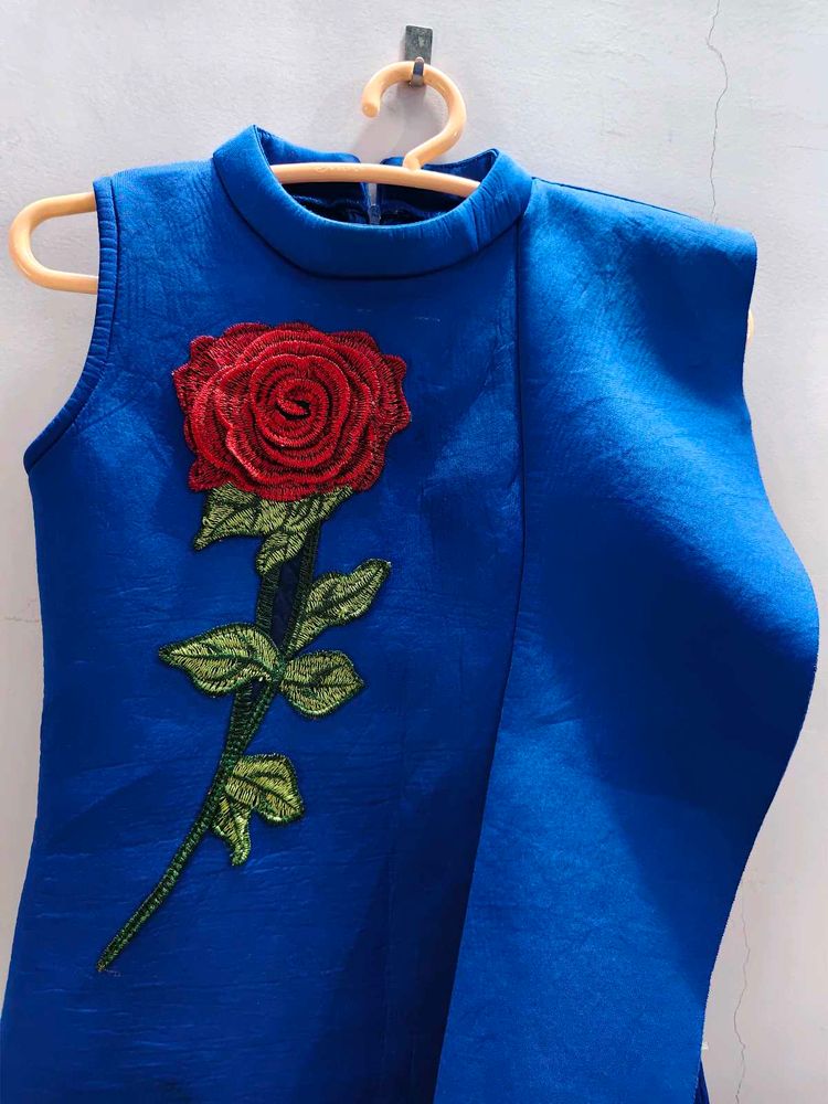 Blue Gown with Rose Embroidery