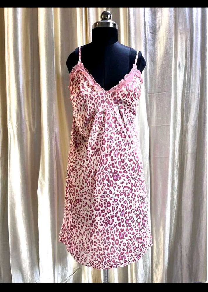 y2k Leopard Print Slip Dress with Lace Trim