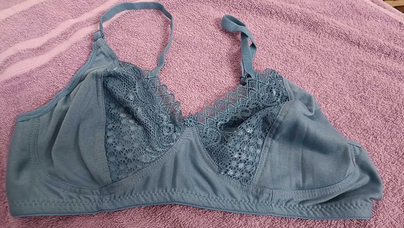 Vintage Blue Lace Trim Bra