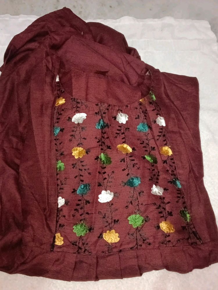 Maroon Colour Cotton Fabric Feeding Kurthi