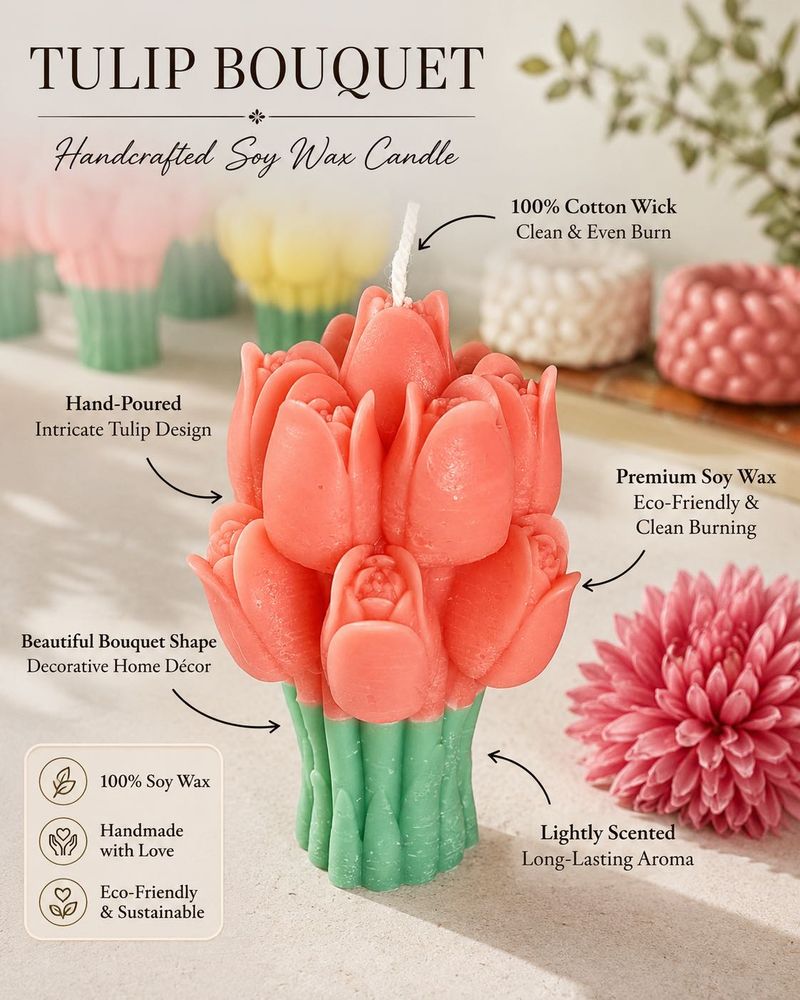 Handcrafted Tulip Bouquet Soy Wax Candle