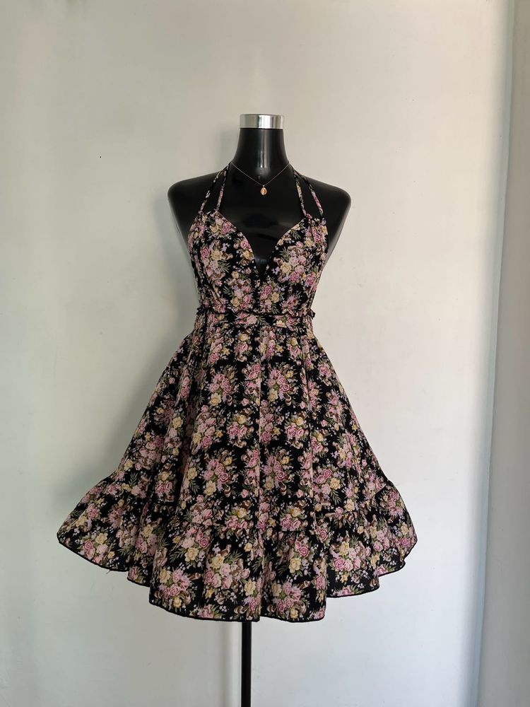 Floral Halter Neck Mini Dress