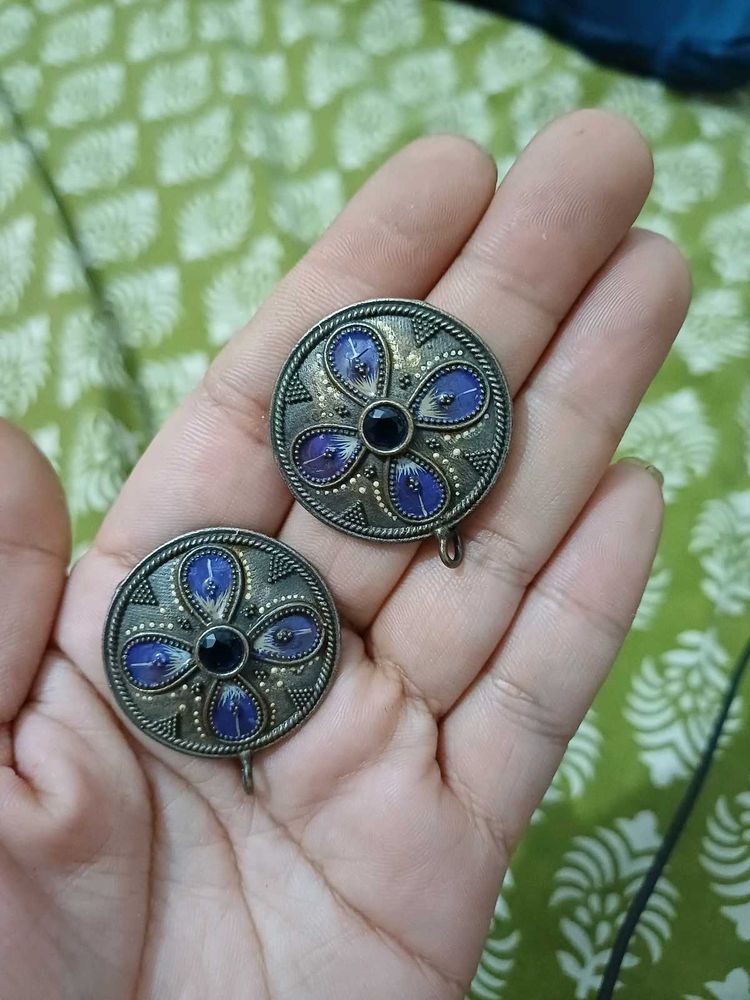 Brass handpainted handmade Floral Earrings