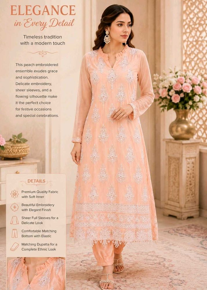 Elegant Peach Embroidered ₹350