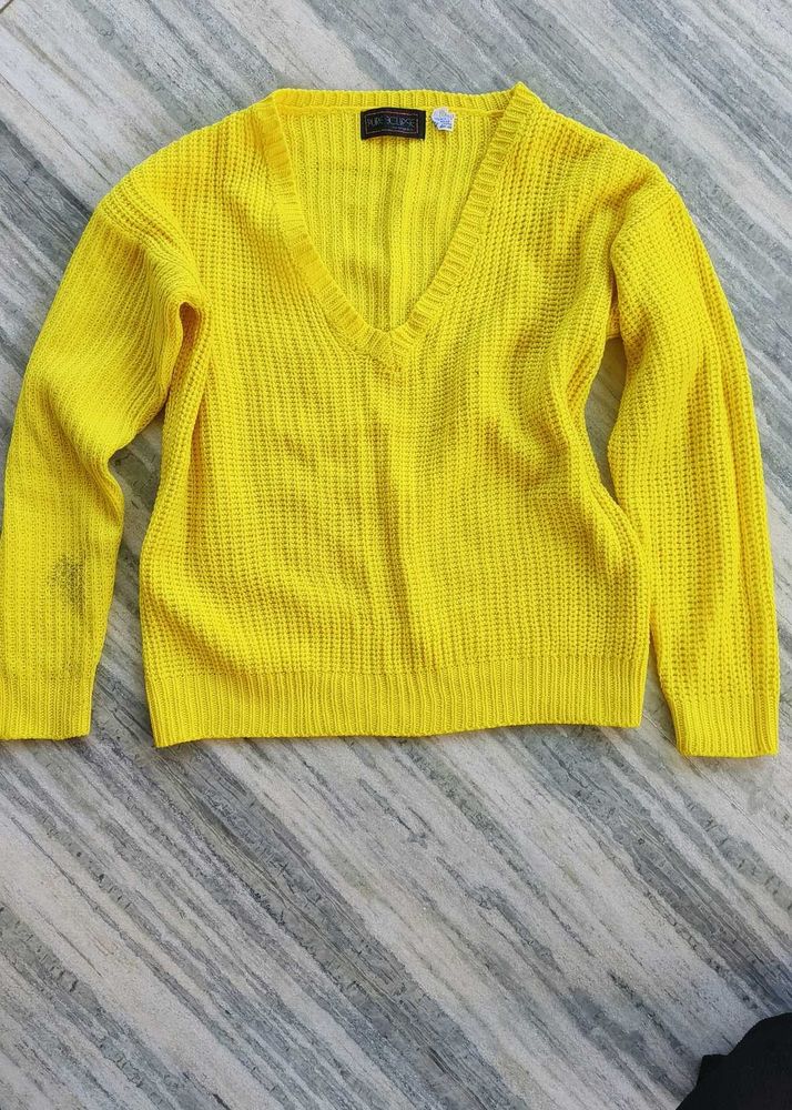 Yellow Knit V-Neck Sweater