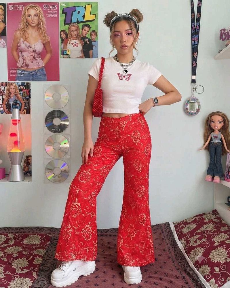 Chatpata Beautiful  Y2k Red Palazzo Pants