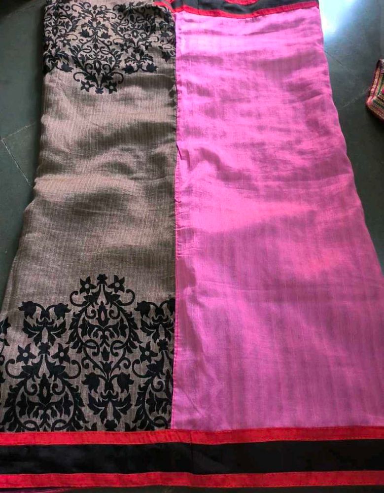 Pink Saree with Border 🩶🩷