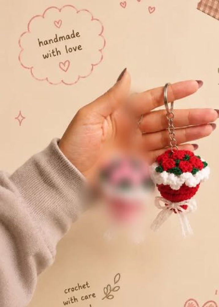 Handmade Crochet Rose Bouquet Keychain