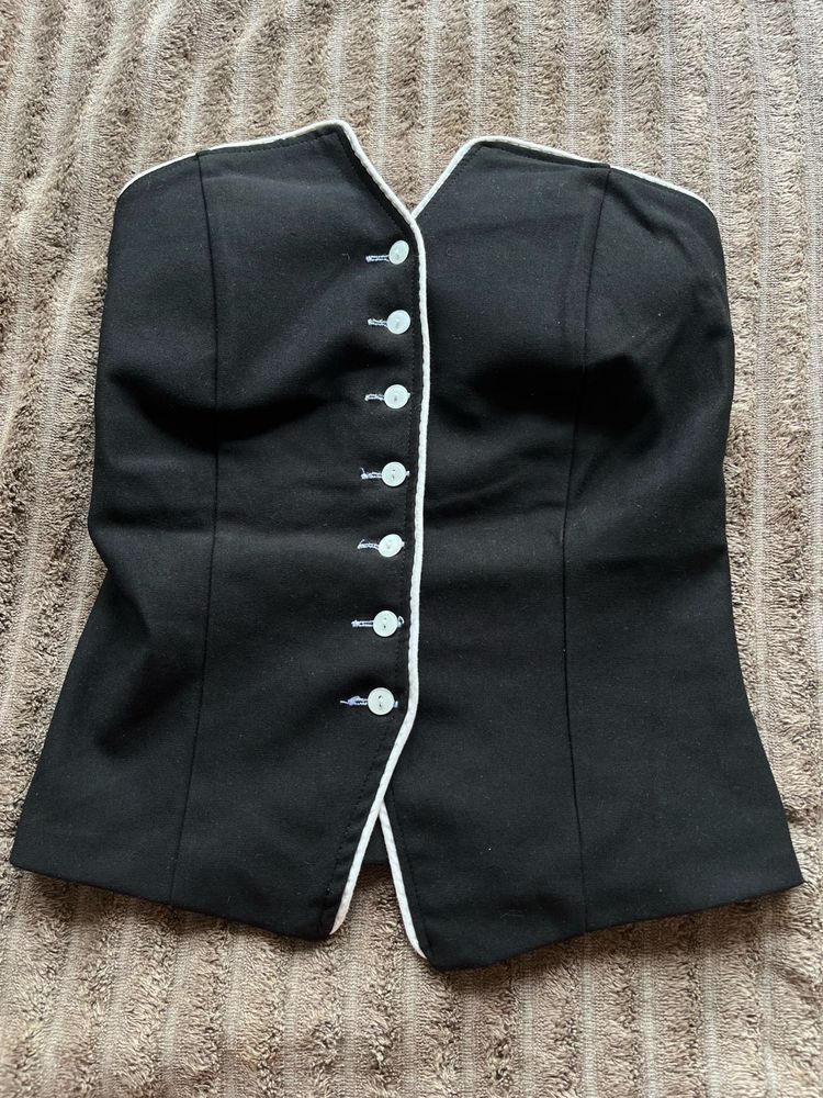 Chic Black Corset Top with White Trim