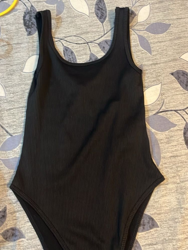 h&amp;m Black Ribbed Bodysuit