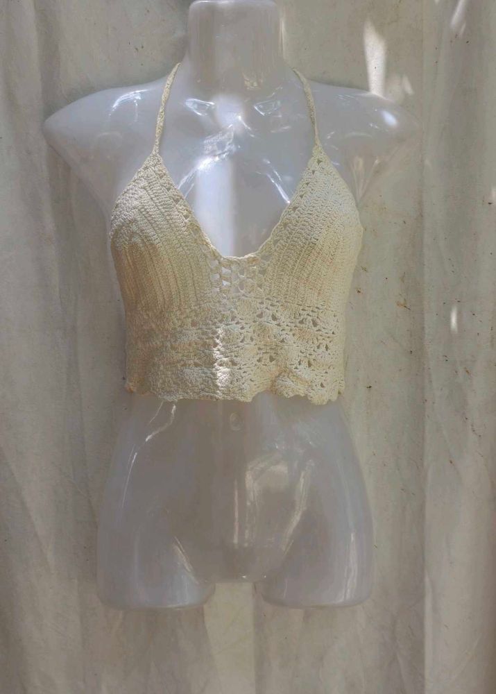 I. Crochet Halter Neck Crop Top