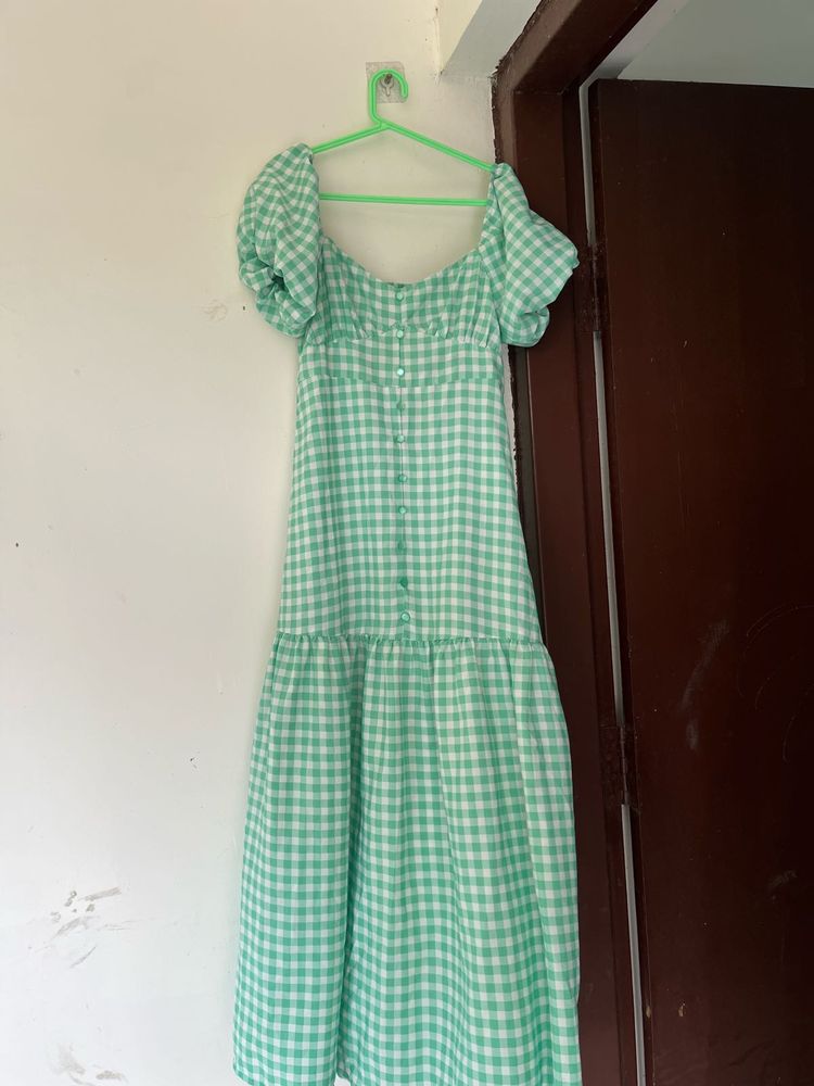 Gingham Puff Sleeve Midi Dress