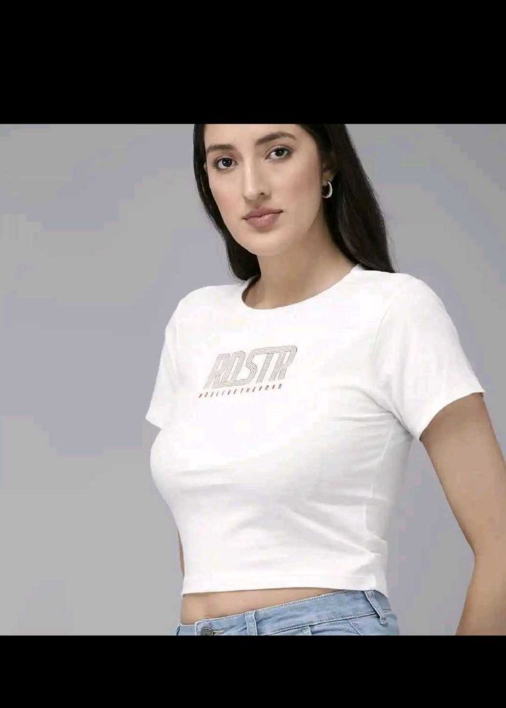 White Cropped T-Shirt with Graphic Print