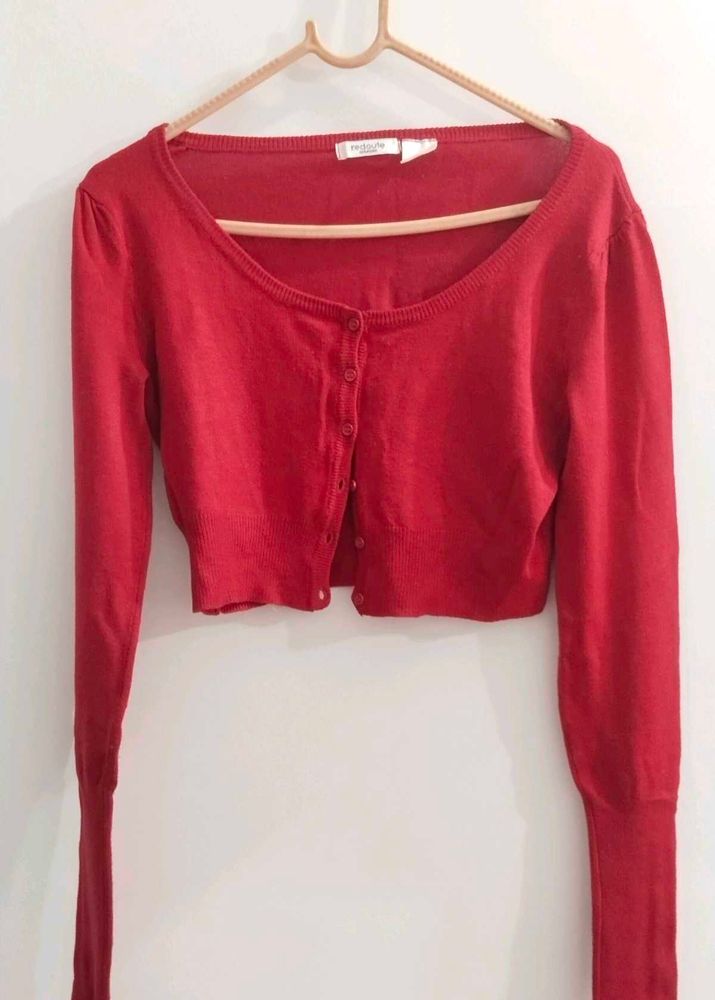 Red Cropped Cardigan