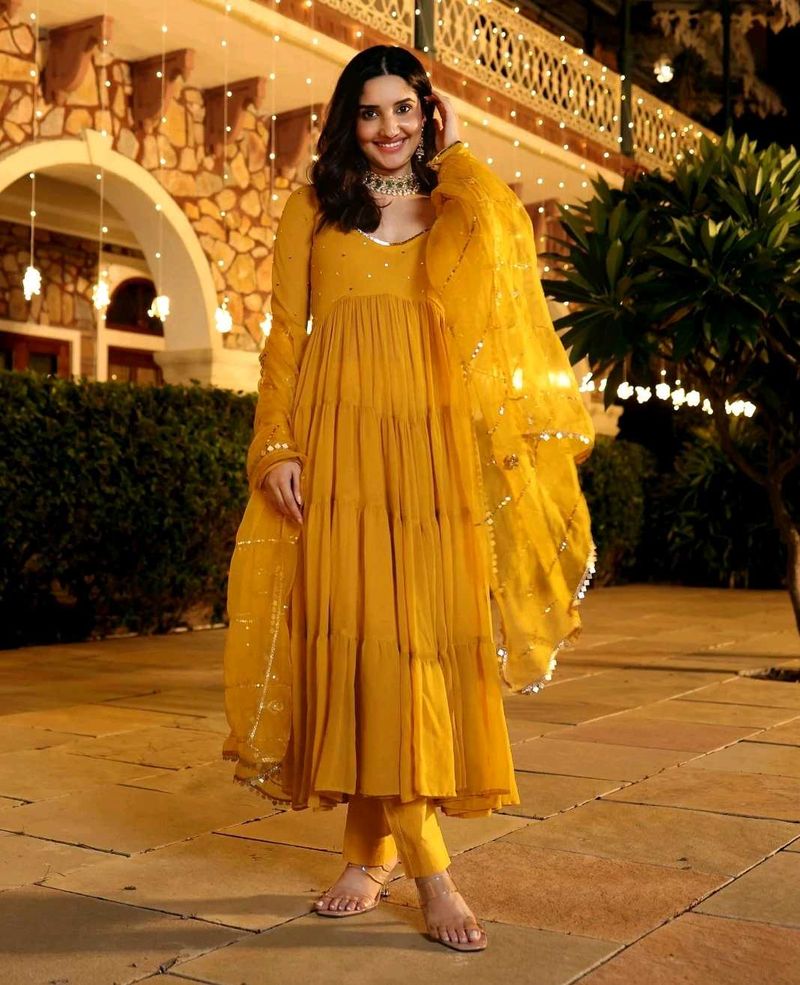 Shimmering Mustard Sequin Georgette Suit Set