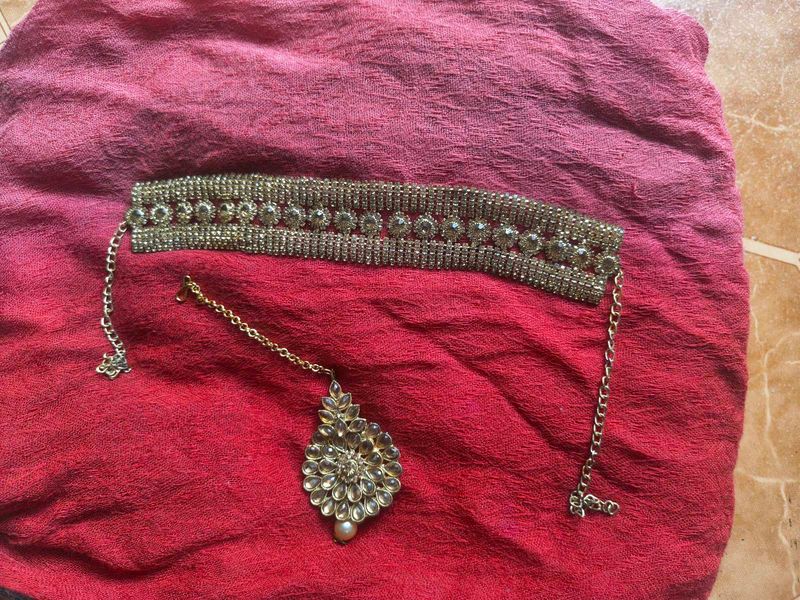 Stunning Oxidized golden Choker with Maang Tikka