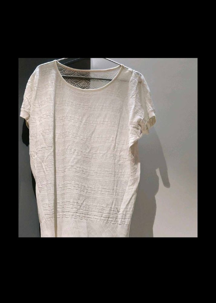 Cream Textured Short Sleeve Top