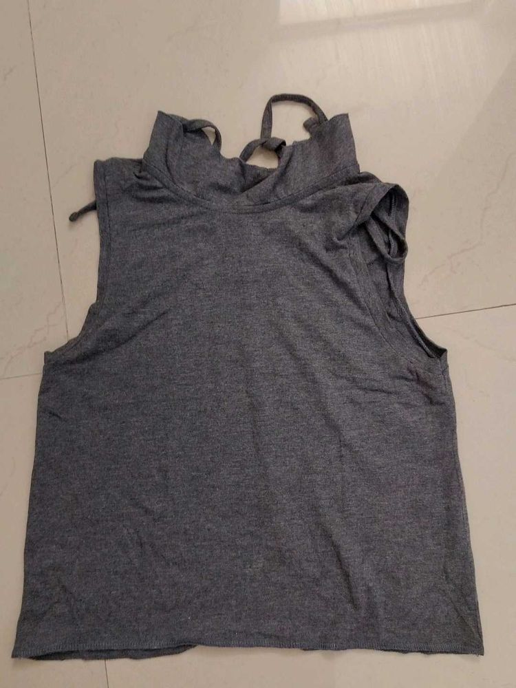 Grey Sleeveless Mock Neck Top