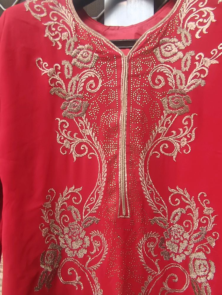 Beautiful Red Kurti With Lahanga And Dupatta