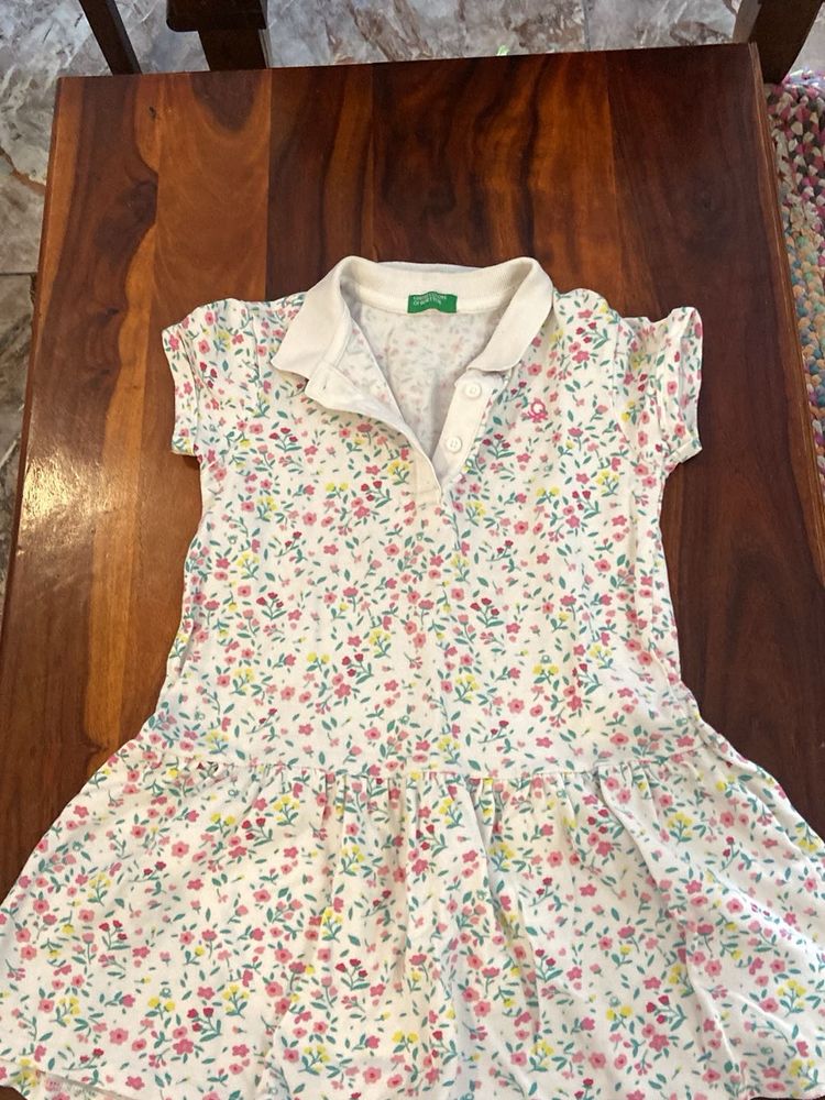 Cute Floral Print Polo Dress