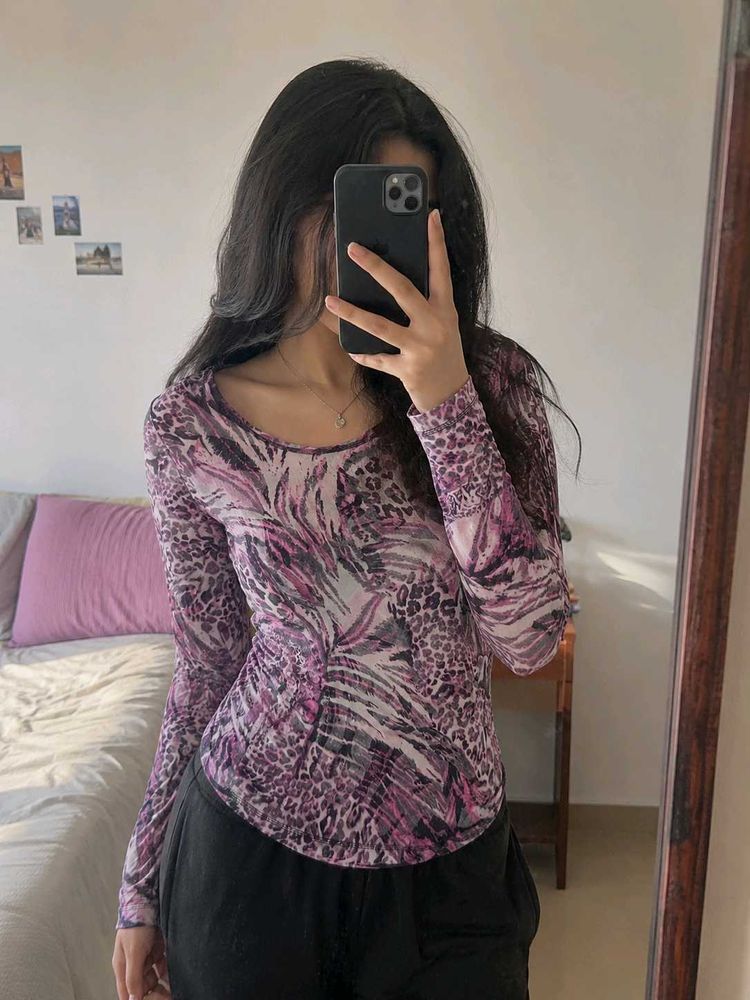 Y2K Animal Print Long Sleeve Top