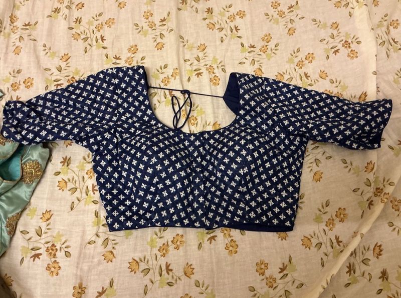 Navy Blue Embroidered Blouse