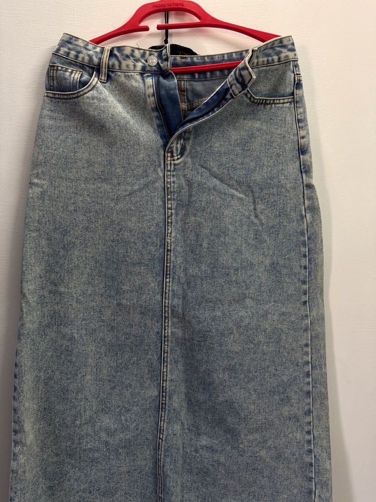 Acid Wash Denim Maxi Skirt