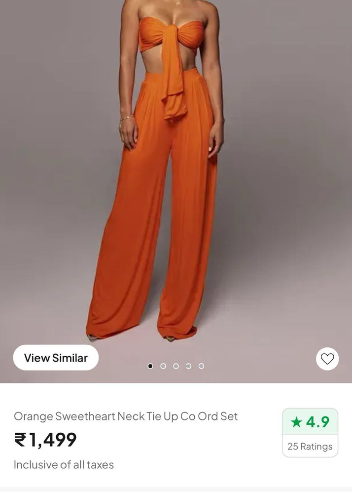 Orange Sweetheart Neck Co-ord Set