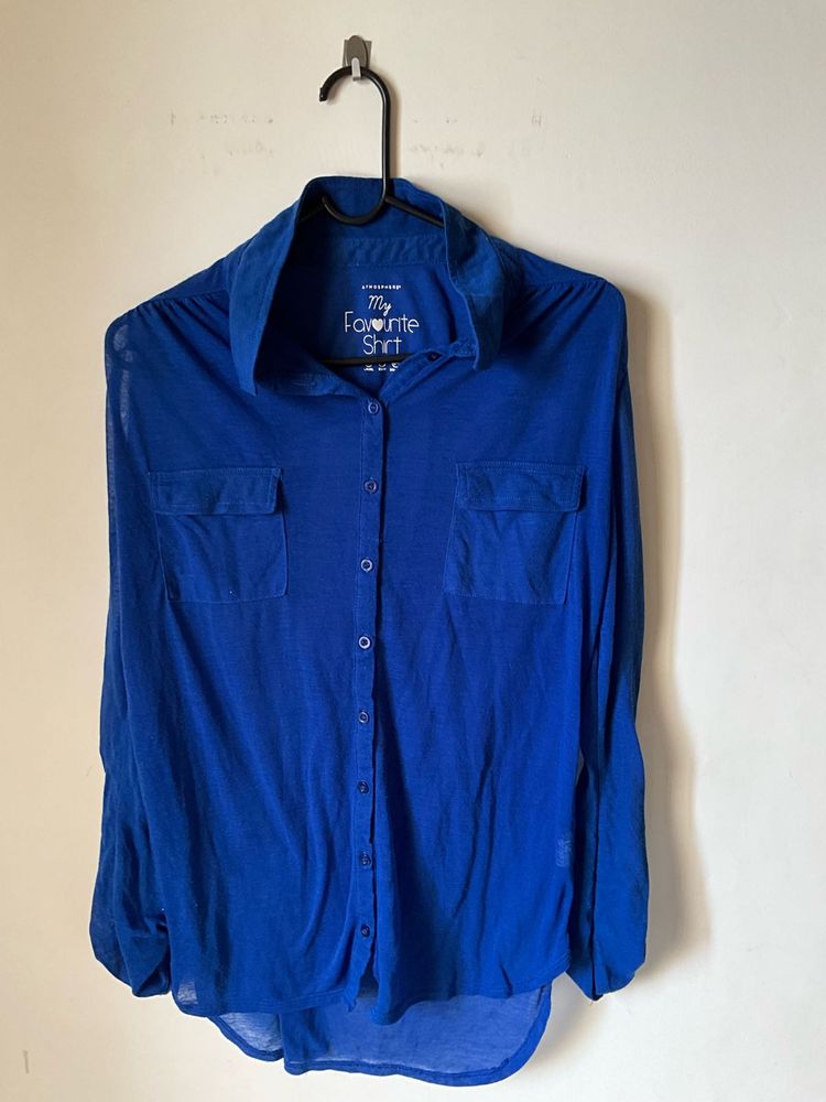 Blue Button-Up Long Sleeve Shirt