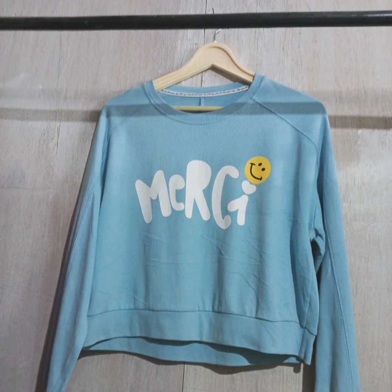 Cute Light Blue Cropped Sweatshirt